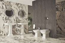 Carregar imagem no visualizador da galeria, Par de vaso sanitário e bidê suspensos Ideal Standard Calla com assento em MDF na cor branca europeia