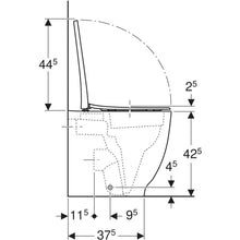 Carica l'immagine nel visualizzatore di Gallery, Coppia sanitari a pavimento a cacciata Geberit Acanto, rialzato, a filo parete, fissaggio nascosto, Rimfree, con sedile del vaso