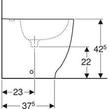 Carica l'immagine nel visualizzatore di Gallery, Coppia sanitari a pavimento a cacciata Geberit Acanto, rialzato, a filo parete, fissaggio nascosto, Rimfree, con sedile del vaso