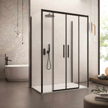 Carregar imagem no visualizador da galeria, Box de chuveiro de três lados com perfis pretos, vidro deslizante de 6 mm, H195 LAGOA-TRIO