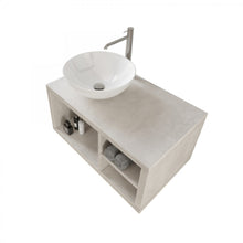 Carica l'immagine nel visualizzatore di Gallery, Mobile Bagno Sospeso 80cm Effetto Cemento Grigio Cielo Con Ripiano A Destra E Specchiera DOMINO