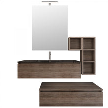 Carica l'immagine nel visualizzatore di Gallery, Mobile Bagno Sospeso Rovere Scuro Con Lavandino Nero In Vetro