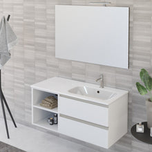 Carica l'immagine nel visualizzatore di Gallery, Mobile Bagno Sospeso 100cm Con Ripiano A Sinistra E Specchio Bianco Opaco DUBON