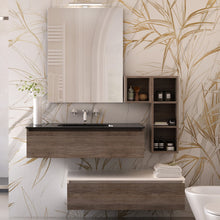 Carica l'immagine nel visualizzatore di Gallery, Mobile Bagno Sospeso Rovere Scuro Con Lavandino Nero In Vetro
