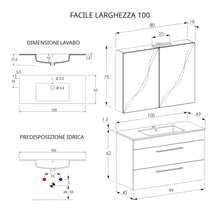 Carica l'immagine nel visualizzatore di Gallery, Mobile Bagno Sospeso 100cm Con Specchiera Olmo Bianco FACILE