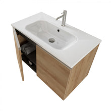 Carica l'immagine nel visualizzatore di Gallery, Mobile Bagno Sospeso 80cm Con Due Ante E Specchio Rovere Farnia DUBON