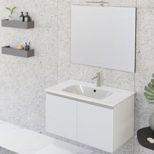 Carica l'immagine nel visualizzatore di Gallery, Mobile Bagno Sospeso 80cm Con Due Ante E Specchio Rovere Farnia DUBON