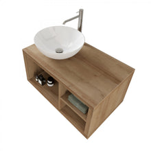 Carica l'immagine nel visualizzatore di Gallery, Mobile Bagno Sospeso 80cm Rovere Farnia Con Ripiano A Destra E Specchio DOMINO