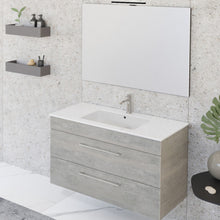 Carica l'immagine nel visualizzatore di Gallery, Mobile Bagno Sospeso 100cm Con Specchio Cemento Legno FACILE