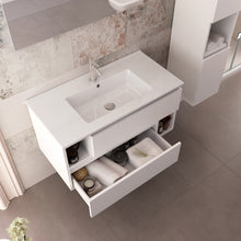 Carica l'immagine nel visualizzatore di Gallery, Mobile Bagno Sospeso 90cm Larice Bianco, Lavabo Ceramico MOOD-755