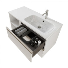 Carica l'immagine nel visualizzatore di Gallery, Mobile Bagno Sospeso 100cm Con Ripiano A Sinistra E Specchio Bianco Opaco DUBON