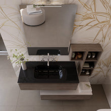 Carica l'immagine nel visualizzatore di Gallery, Mobile Bagno Sospeso Rovere Scuro Con Lavandino Nero In Vetro