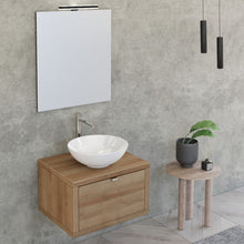 Carica l'immagine nel visualizzatore di Gallery, Mobile Bagno Sospeso 60cm Finitura Rovere Farnia Con Specchio DOMINO
