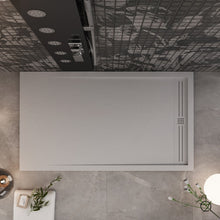 Carregar imagem no visualizador da galeria, Base para chuveiro GRID em resina de mármore cinza claro com efeito de pedra de cimento