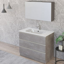 Carica l'immagine nel visualizzatore di Gallery, Mobile Bagno A Terra 80cm Con Specchiera Cemento Grigio Caldo DUBON