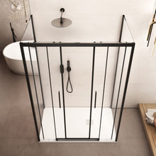 Carregar imagem no visualizador da galeria, Box de chuveiro de três lados com perfis pretos, vidro deslizante de 6 mm, H195 LAGOA-TRIO