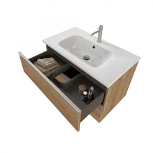 Carica l'immagine nel visualizzatore di Gallery, Mobile Bagno Sospeso 80cm Con Specchio Rovere Farnia DUBON