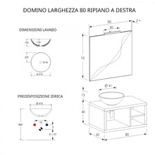 Carica l'immagine nel visualizzatore di Gallery, Mobile Bagno Sospeso 80cm Rovere Farnia Con Ripiano A Destra E Specchio DOMINO