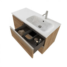 Carica l'immagine nel visualizzatore di Gallery, Mobile Bagno Sospeso 100cm Con Anta E Specchiera Rovere Farnia DUBON