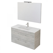 Carica l'immagine nel visualizzatore di Gallery, Mobile Bagno Sospeso 100cm Con Specchio Cemento Legno FACILE