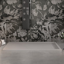 Carregar imagem no visualizador da galeria, Base para chuveiro GRID em resina de mármore cinza claro com efeito de pedra de cimento