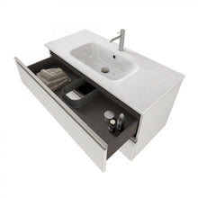 Carica l'immagine nel visualizzatore di Gallery, Mobile Bagno Sospeso 100cm Con Due Cassetti E Specchio Bianco Opaco DUBON