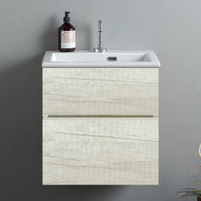 Carregar imagem no visualizador da galeria, Armário de lavanderia suspenso de design com pia sem torcedor em olmo branco