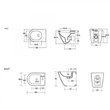 Carregar imagem no visualizador da galeria, Bidê e vaso sanitário arredondados e sem aro, com assento NEST com fechamento suave, de parede a parede