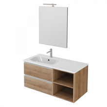Carica l'immagine nel visualizzatore di Gallery, Mobile Bagno Sospeso 100cm Con Ripiano A Destra E Specchio Rovere Farnia DUBON