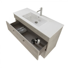 Carica l'immagine nel visualizzatore di Gallery, Mobile Bagno Sospeso 100cm Con Specchio Cemento Legno FACILE