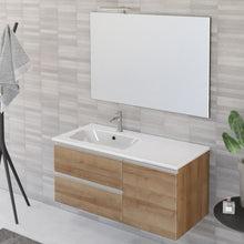 Carica l'immagine nel visualizzatore di Gallery, Mobile Bagno Sospeso 100cm Con Anta A Destra E Specchio Rovere Farnia DUBON