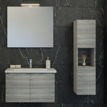 Carregar imagem no visualizador da galeria, Móvel de casa de banho suspenso de 80 cm em EUCALIPTO cinza com espelho, candeeiro e coluna