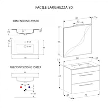 Carica l'immagine nel visualizzatore di Gallery, Mobile Bagno Sospeso 80cm Con Specchio Cemento Legno E Lava FACILE