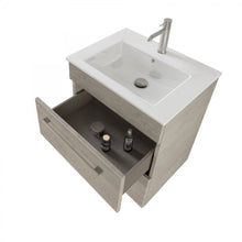 Carica l'immagine nel visualizzatore di Gallery, Mobile Bagno Sospeso 55cm Con Specchio Cemento Legno FACILE