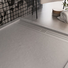 Carregar imagem no visualizador da galeria, Base para chuveiro GRID em resina de mármore cinza claro com efeito de pedra de cimento
