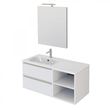Carica l'immagine nel visualizzatore di Gallery, Mobile Bagno Sospeso 100cm Con Ripiano A Destra E Specchio Bianco Opaco DUBON