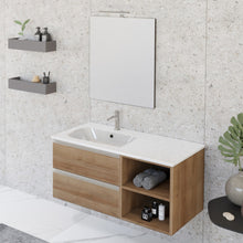 Carica l'immagine nel visualizzatore di Gallery, Mobile Bagno Sospeso 100cm Con Ripiano A Destra E Specchio Rovere Farnia DUBON