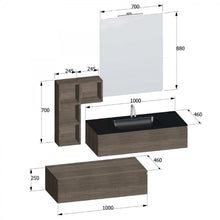 Carica l'immagine nel visualizzatore di Gallery, Mobile Bagno Sospeso Rovere Scuro Con Lavandino Nero In Vetro