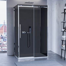 Carica l'immagine nel visualizzatore di Gallery, Box Doccia Tre Lati Fume Nero Porta Scorrevole H195 8mm Anticalcare EUCLIDE