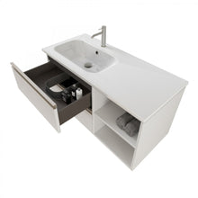 Carica l'immagine nel visualizzatore di Gallery, Mobile Bagno Sospeso 100cm Con Ripiano A Destra E Specchio Bianco Opaco DUBON