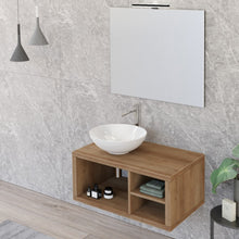 Carica l'immagine nel visualizzatore di Gallery, Mobile Bagno Sospeso 80cm Rovere Farnia Con Ripiano A Destra E Specchio DOMINO
