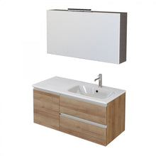 Carica l'immagine nel visualizzatore di Gallery, Mobile Bagno Sospeso 100cm Con Anta E Specchiera Rovere Farnia DUBON