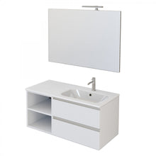 Carica l'immagine nel visualizzatore di Gallery, Mobile Bagno Sospeso 100cm Con Ripiano A Sinistra E Specchio Bianco Opaco DUBON