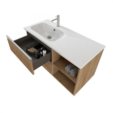 Carica l'immagine nel visualizzatore di Gallery, Mobile Bagno Sospeso 100cm Con Ripiano A Destra E Specchio Rovere Farnia DUBON