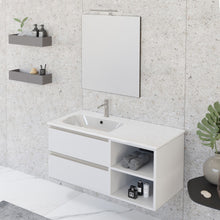 Carica l'immagine nel visualizzatore di Gallery, Mobile Bagno Sospeso 100cm Con Ripiano A Destra E Specchio Bianco Opaco DUBON