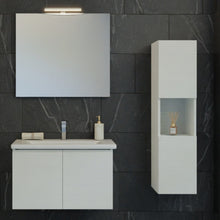 Carregar imagem no visualizador da galeria, Móvel de banheiro suspenso de 80 cm em lariço branco com coluna DUO-219C-BL