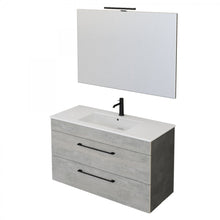 Carica l'immagine nel visualizzatore di Gallery, Mobile Bagno Sospeso 100cm Con Specchio Cemento Legno E Lava FACILE