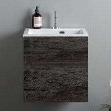 Carregar imagem no visualizador da galeria, Armário de lavanderia suspenso de design com pia sem torcedor em olmo escuro