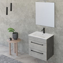Carica l'immagine nel visualizzatore di Gallery, Mobile Bagno Sospeso 55cm Con Specchio Cemento Legno E Lava FACILE