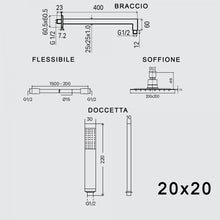 Carica l'immagine nel visualizzatore di Gallery, Doccia Braccio Soffione 30x30 E Doccetta In Ottone Cromato